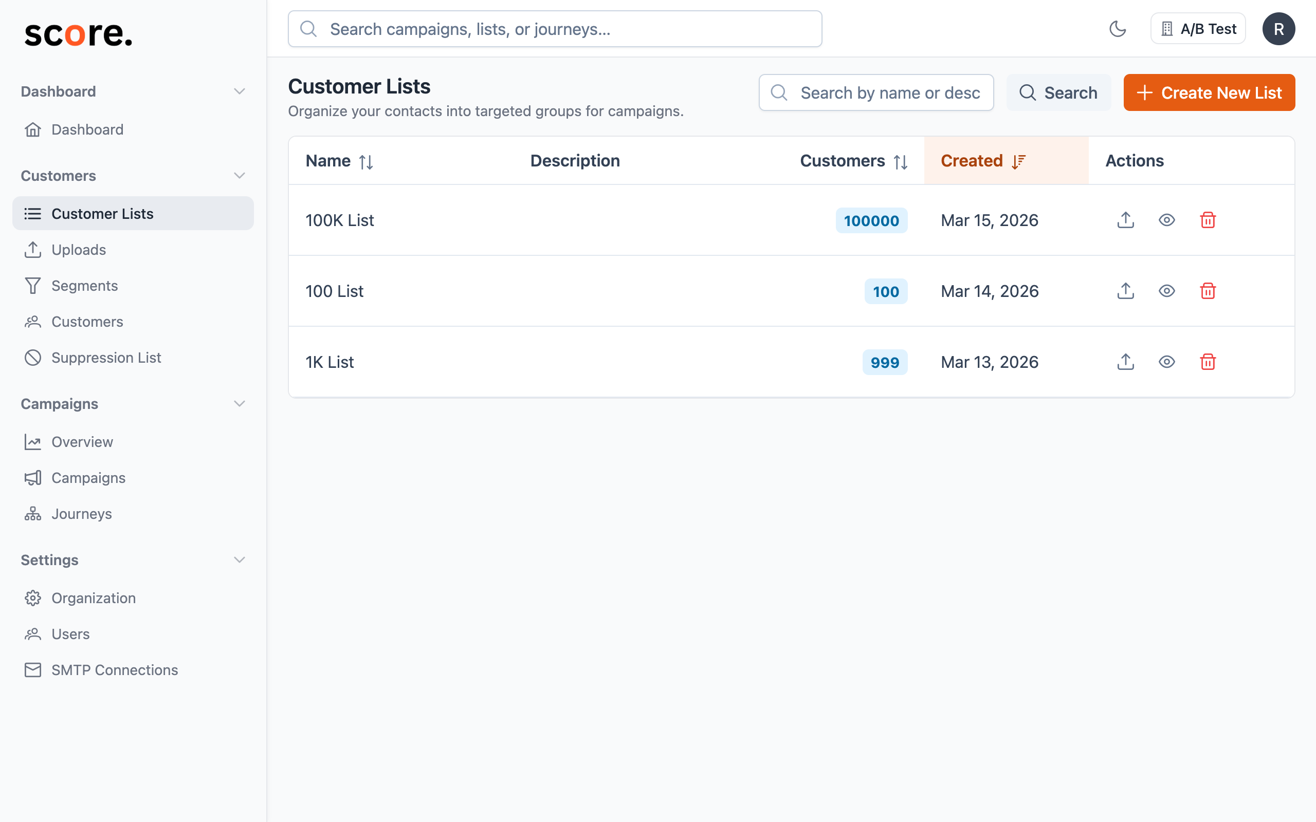 Customers in a List