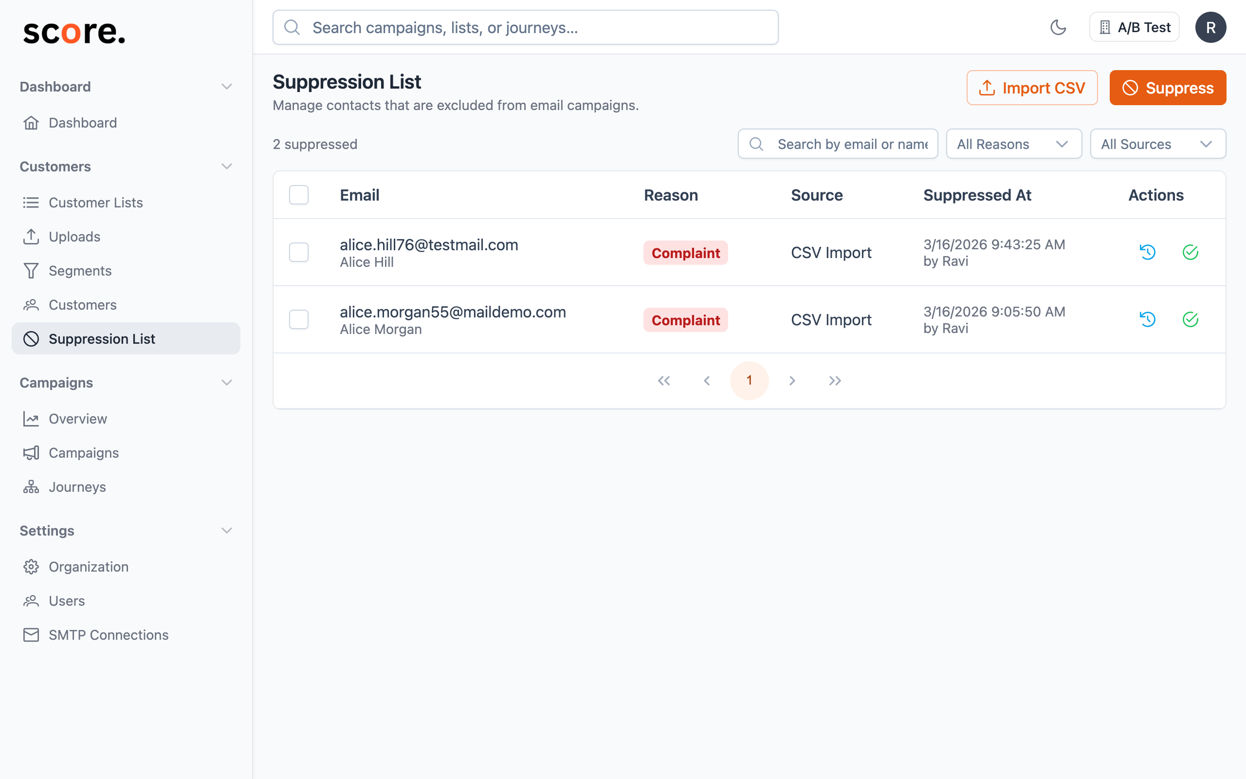 Suppression List