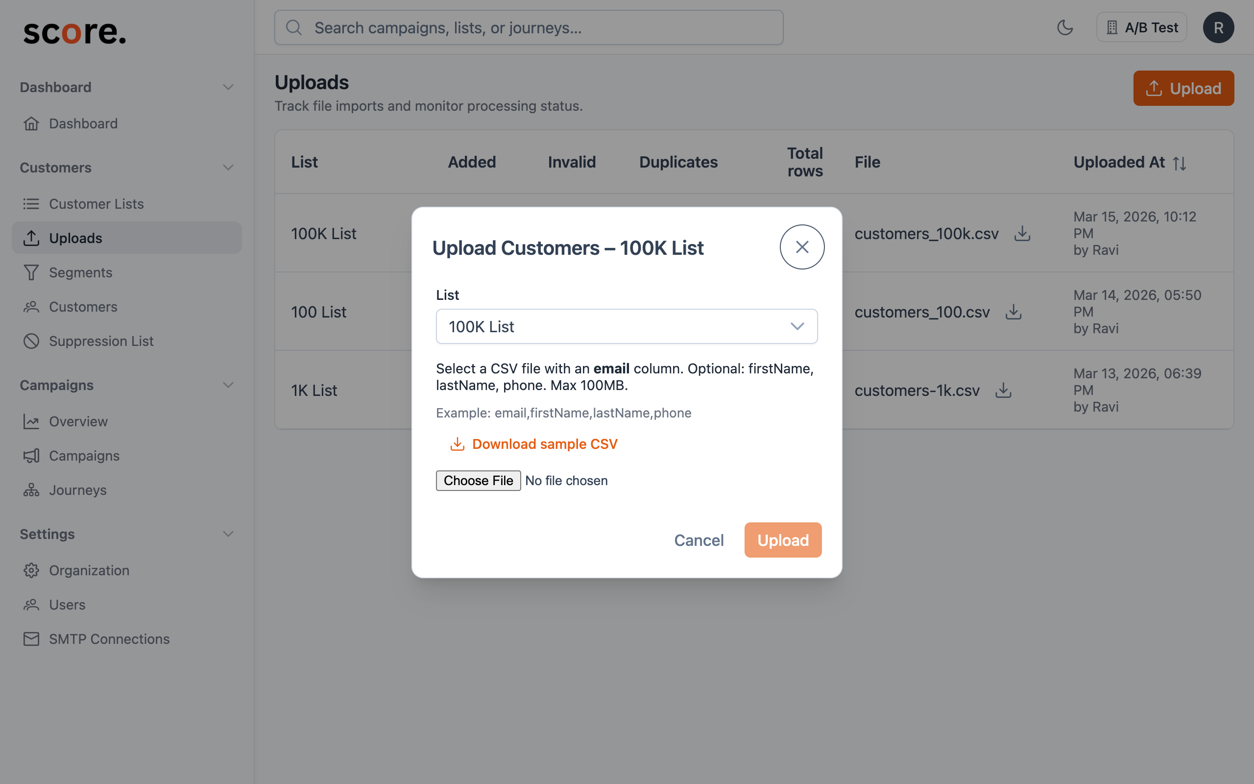 Upload CSV Dialog